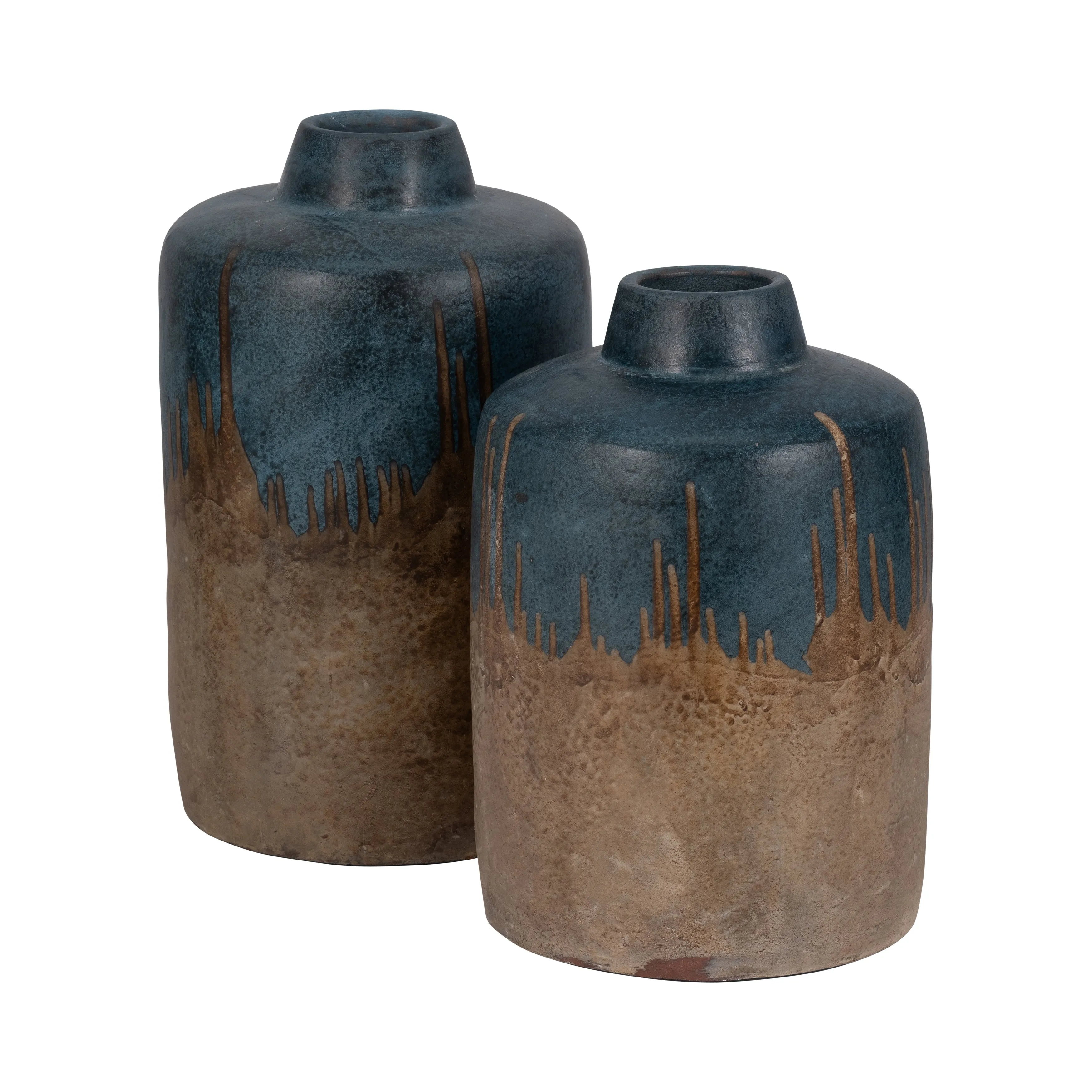 TERRACOTTA, 12"H 2-TONE VASE, BLUE/IVORY