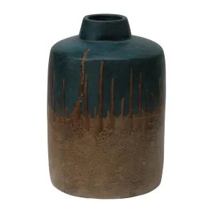 TERRACOTTA, 12"H 2-TONE VASE, BLUE/IVORY