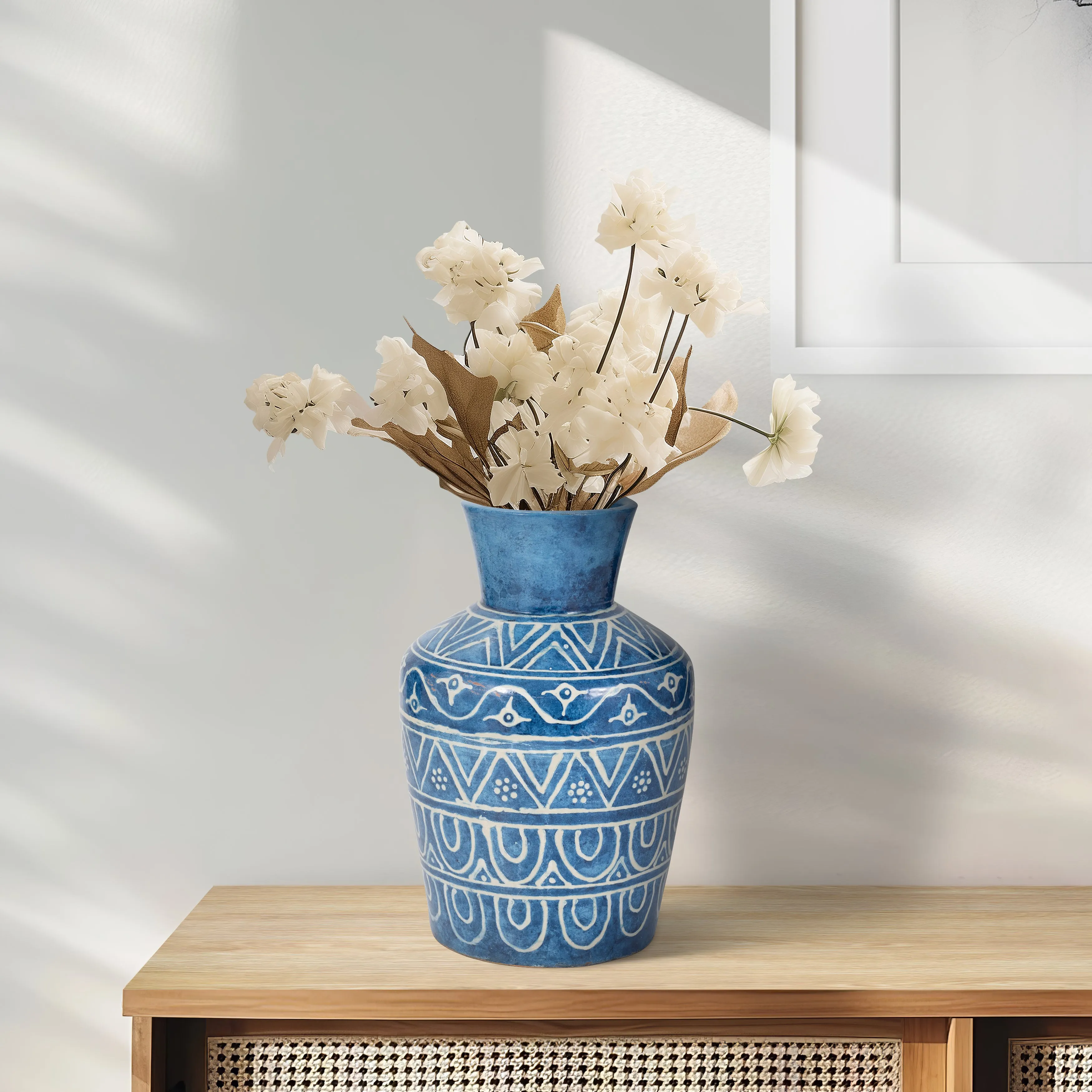 TERRACOTTA, 12"H VASE, BLUE