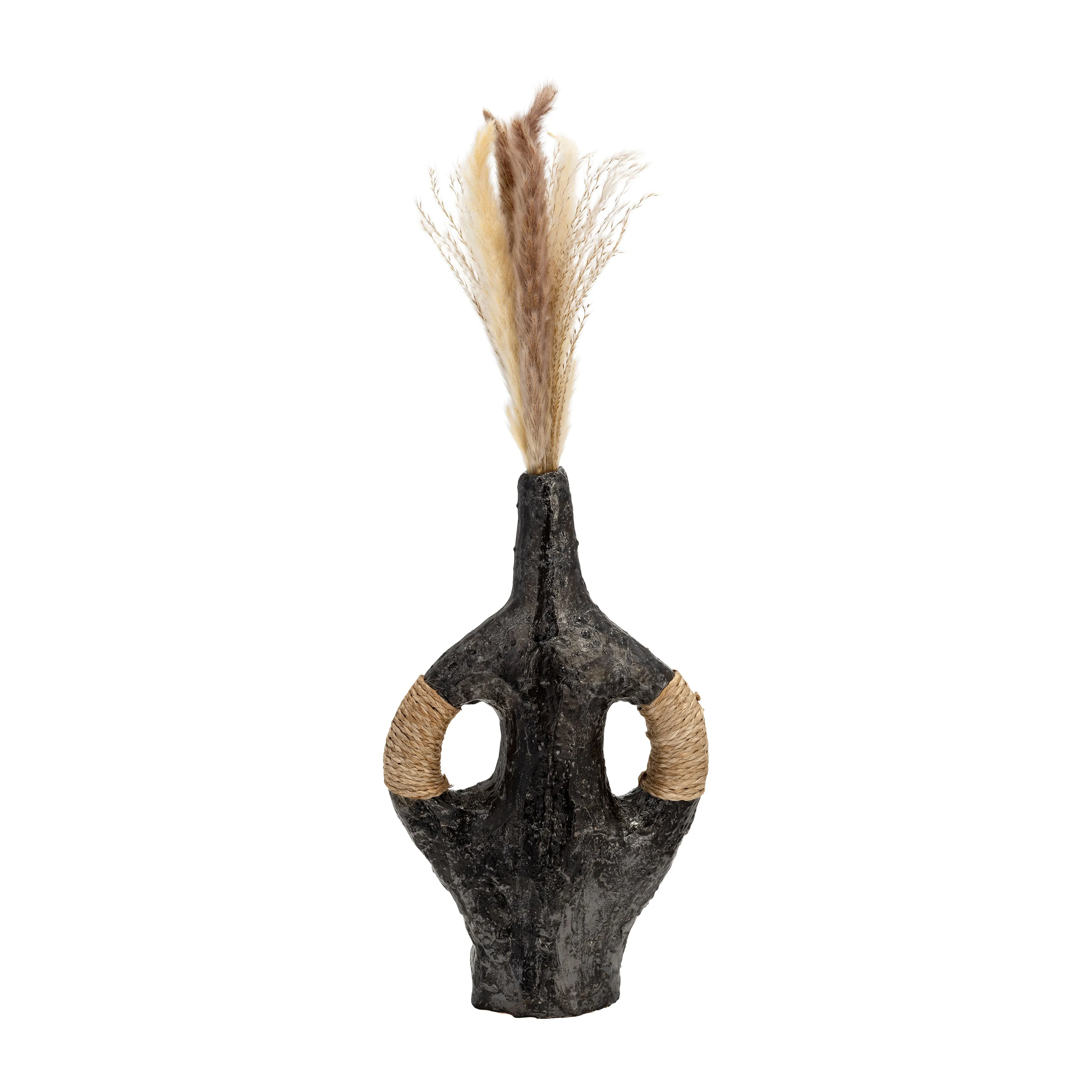 TERRACOTTA 14"H, DOUBLE HANDLE W/TWINE VASE, BLK