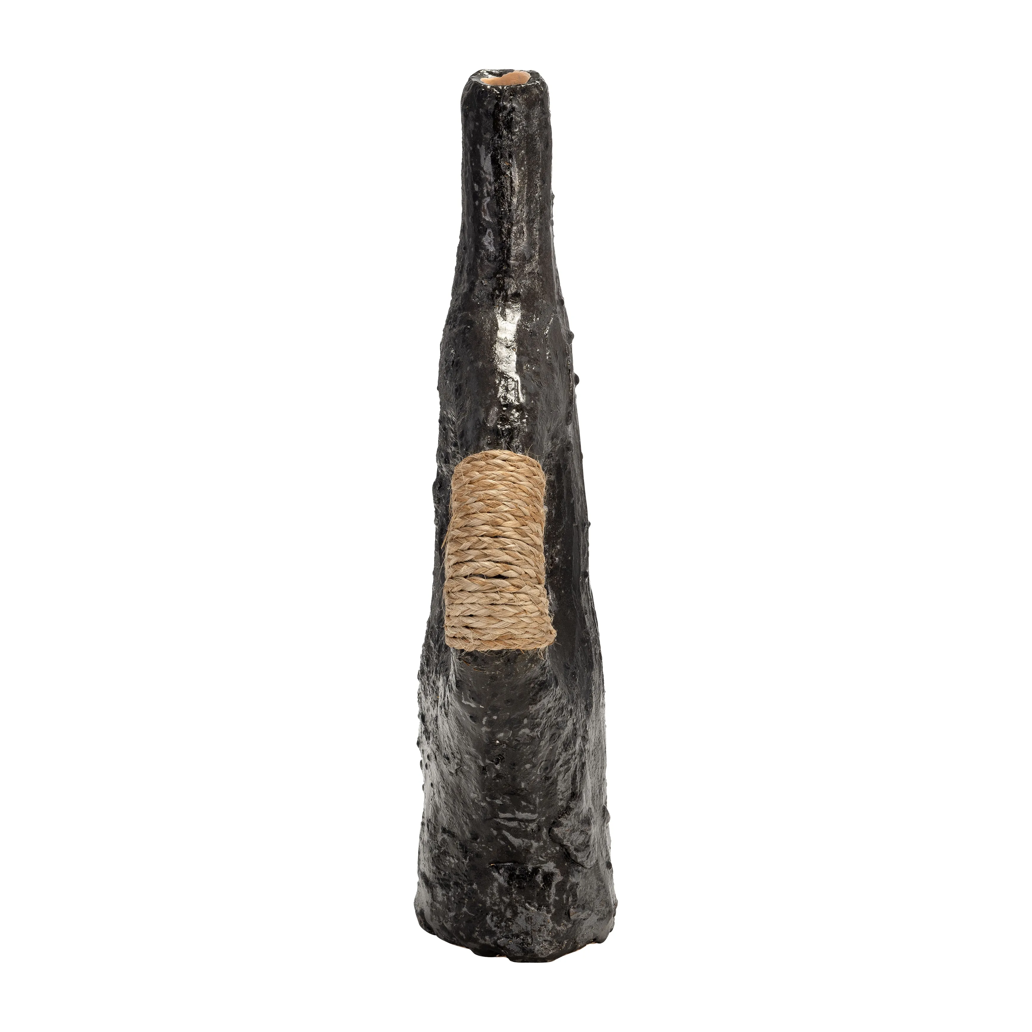 TERRACOTTA 14"H, DOUBLE HANDLE W/TWINE VASE, BLK