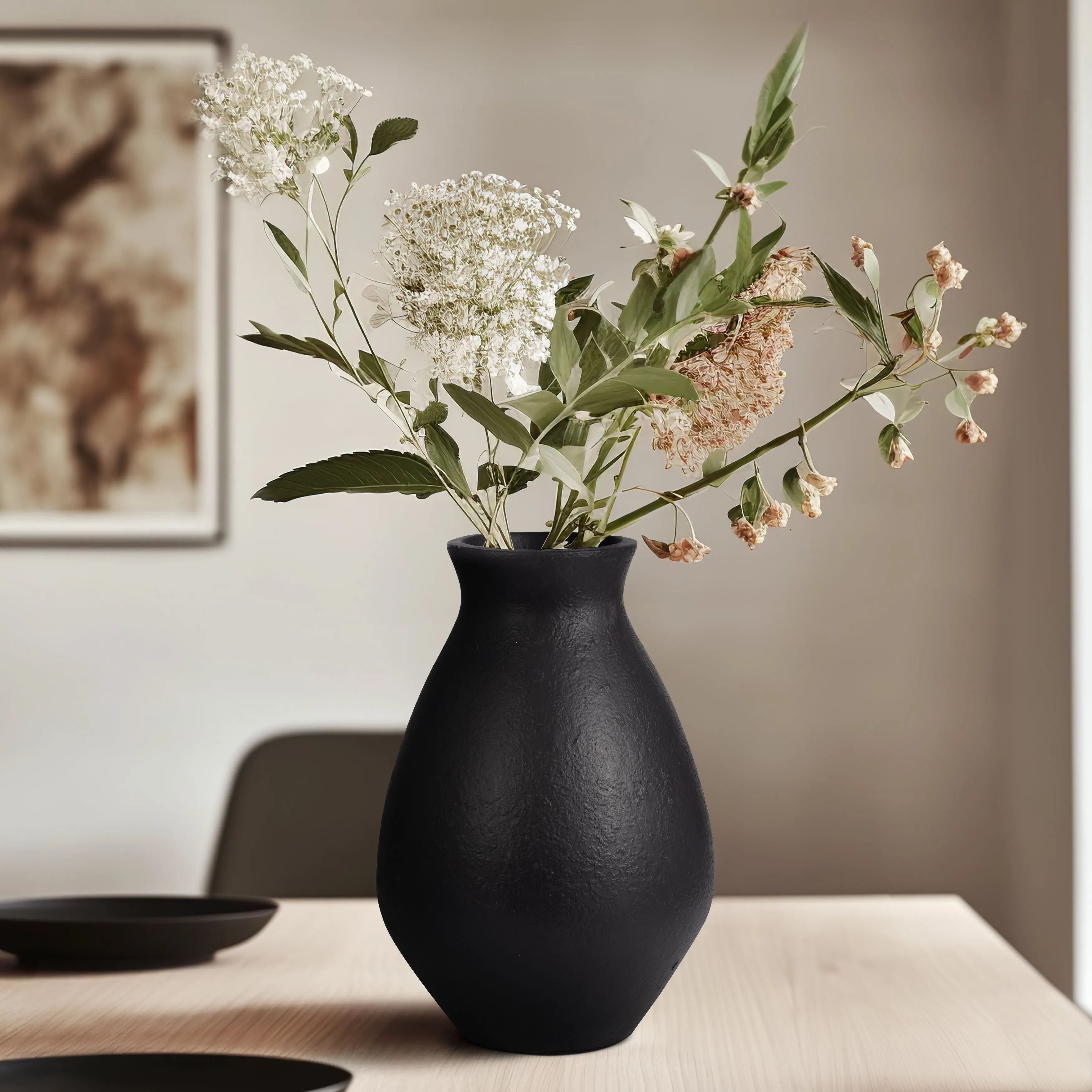 TERRACOTTA, 16" ORGANIC VASE, BLACK