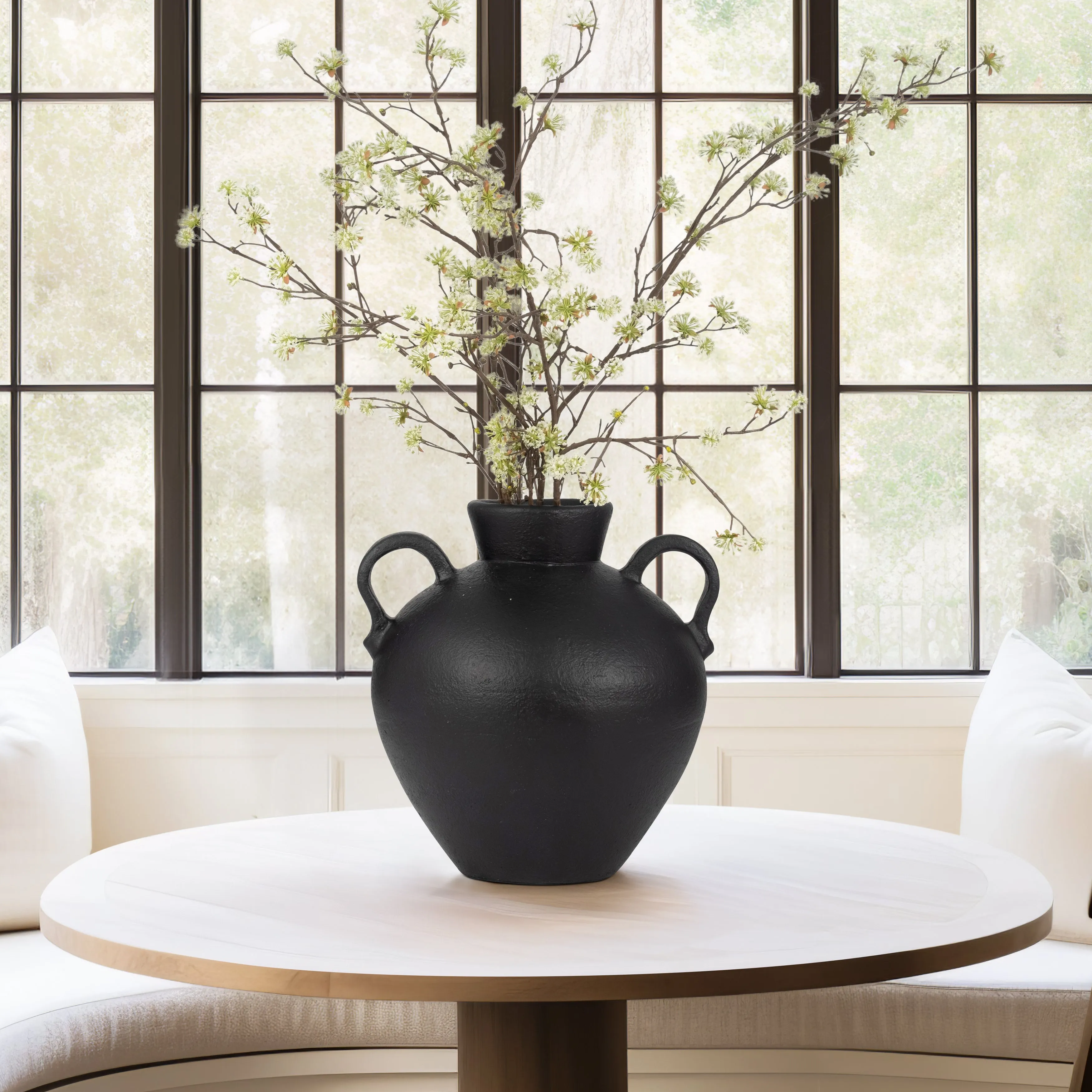 TERRACOTTA, 17" ORGANIC JUG WITH 2 HANDLES, BLACK