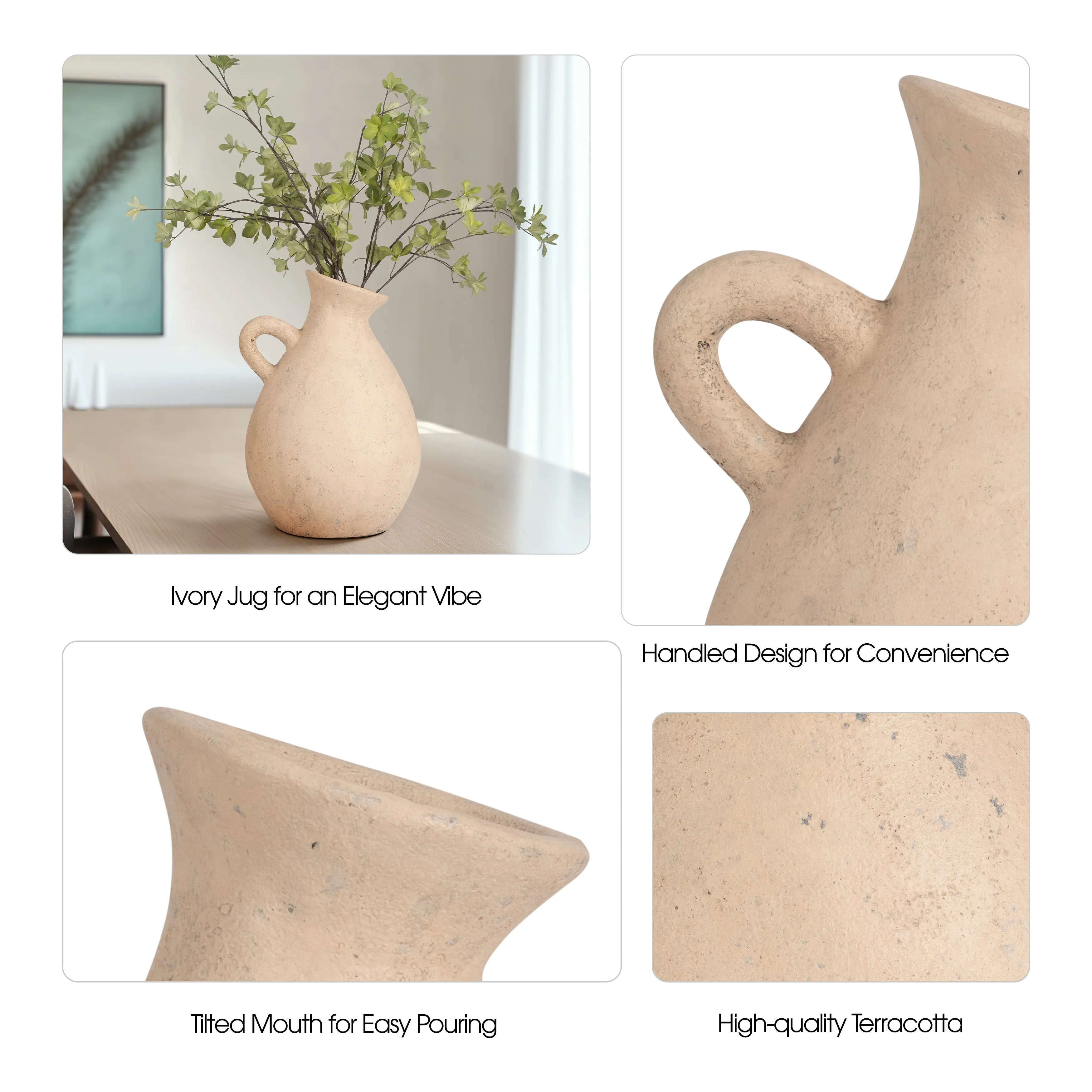 TERRACOTTA, 19" ORGANIC JUG WITH HANDLE, IVORY