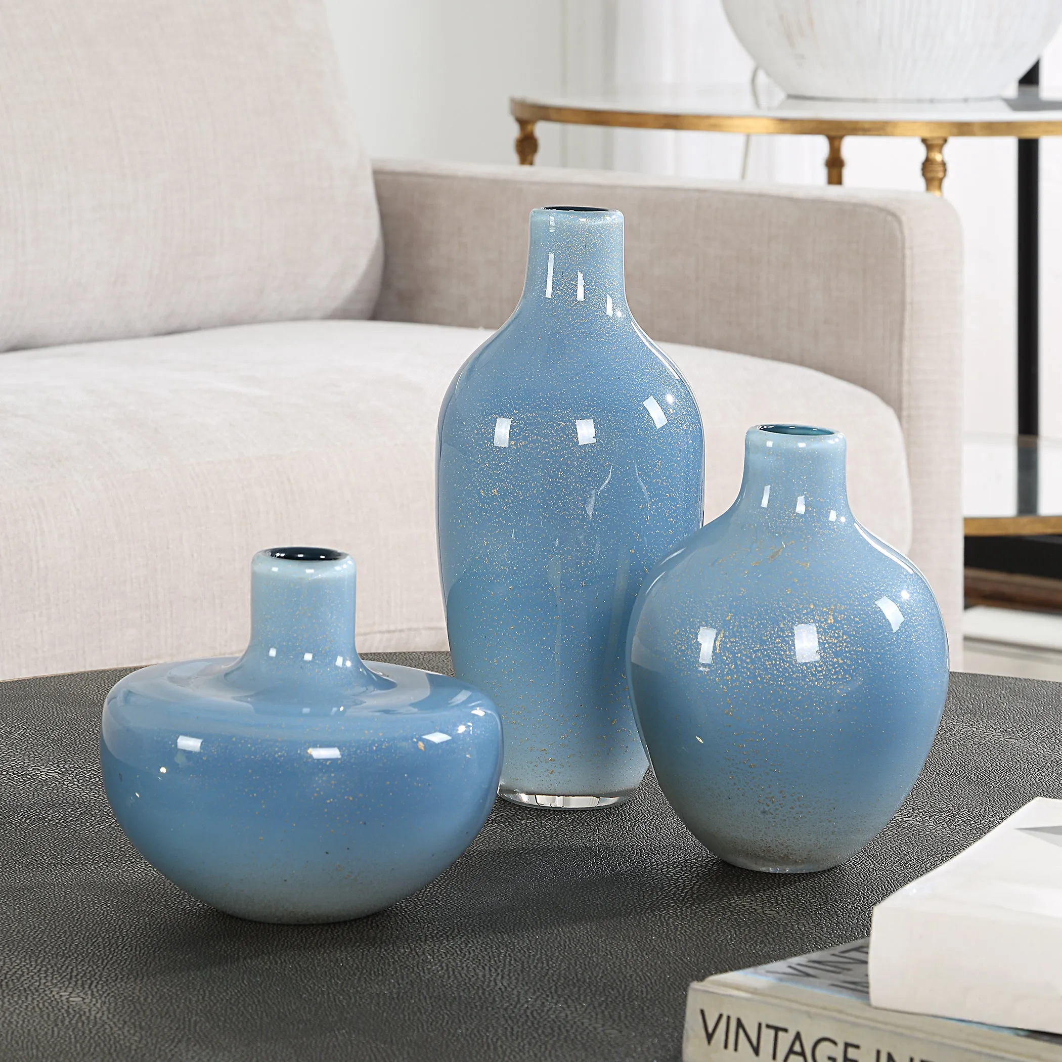 Uttermost Celestial Frost Blue Vases Set/3