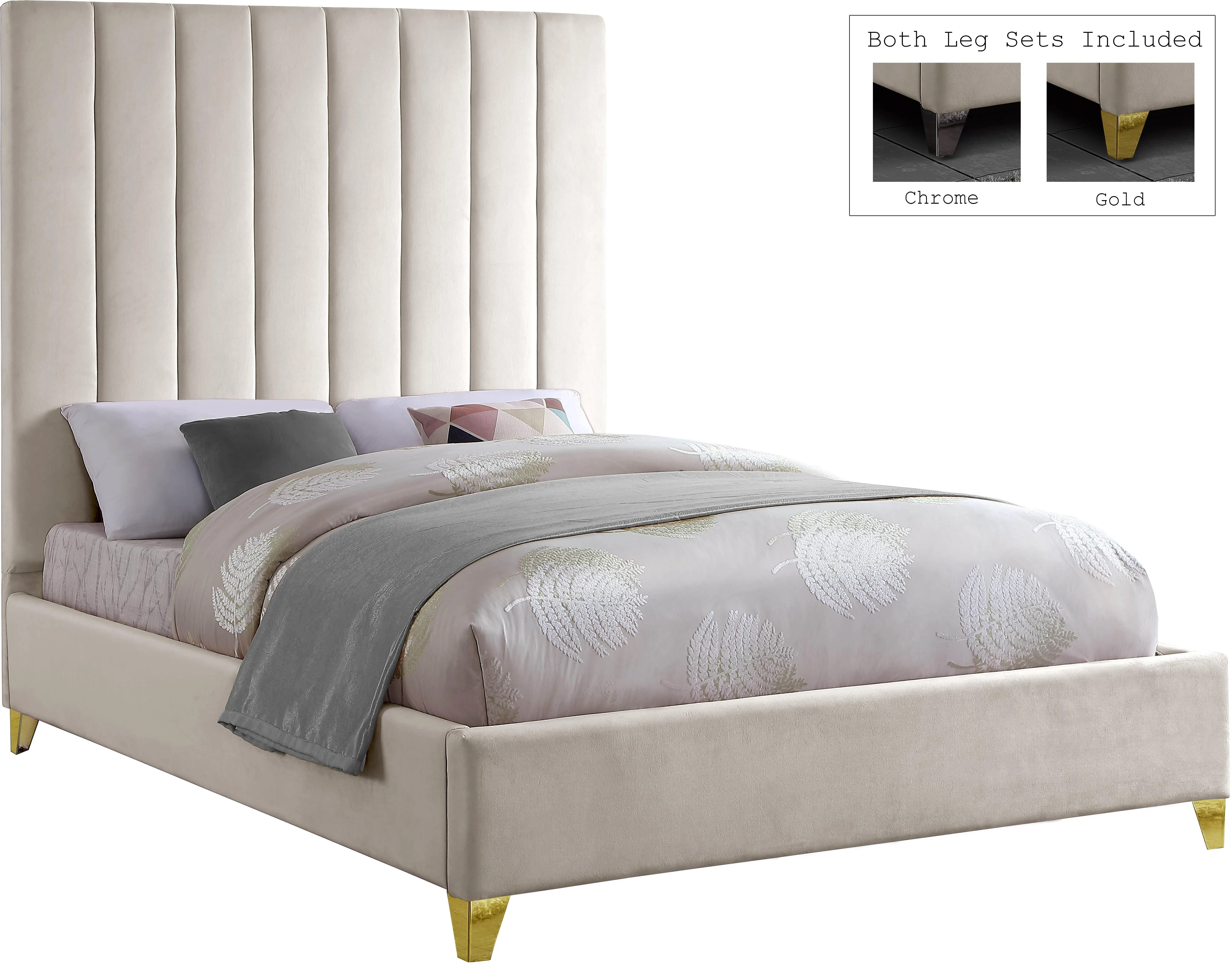 Via Cream Velvet Queen Bed