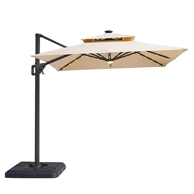 Xico 8 Ft Square Umbrella w/ Double Top w/ LED Light   37" Large Base