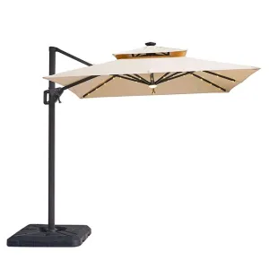 Xico 8 Ft Square Umbrella w/ Double Top w/ LED Light   37" Large Base