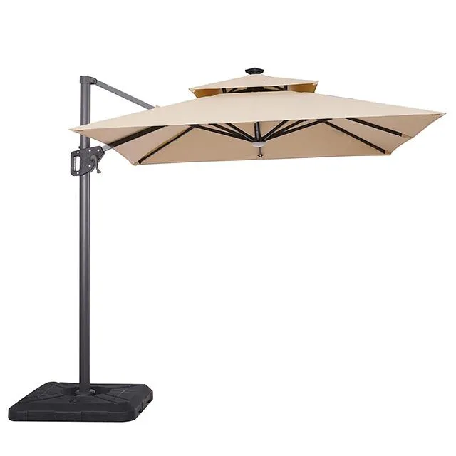 Xico 8 Ft Square Umbrella w/ Double Top w/ LED Light   37" Large Base